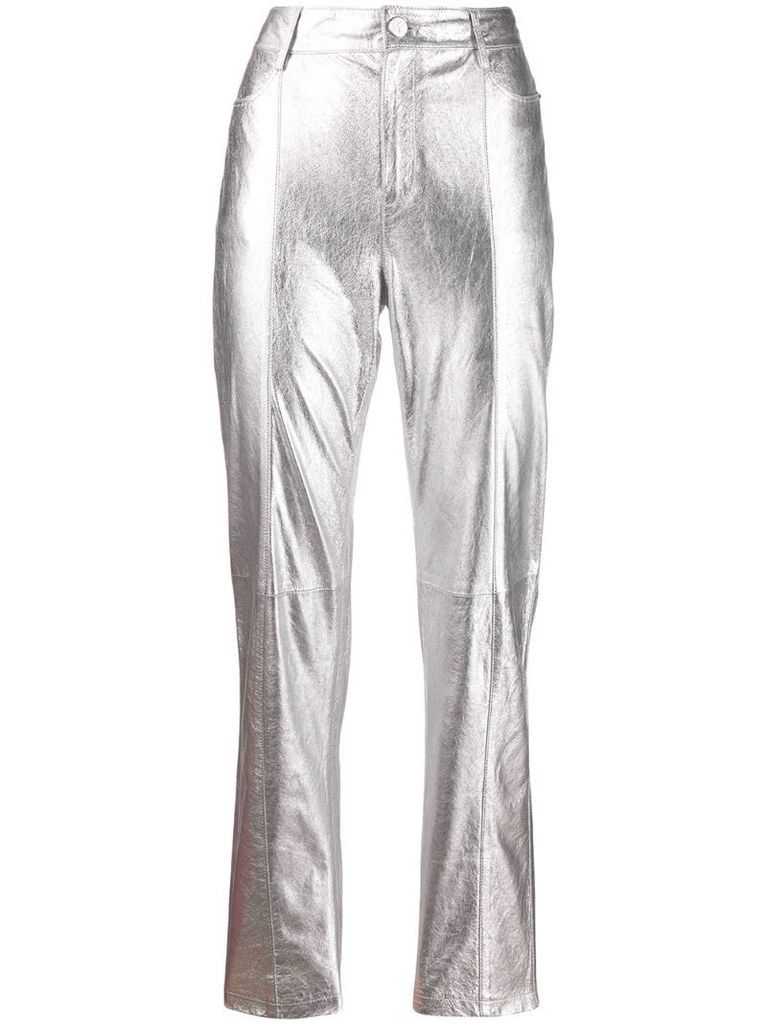 foil-effect straight-leg trousers