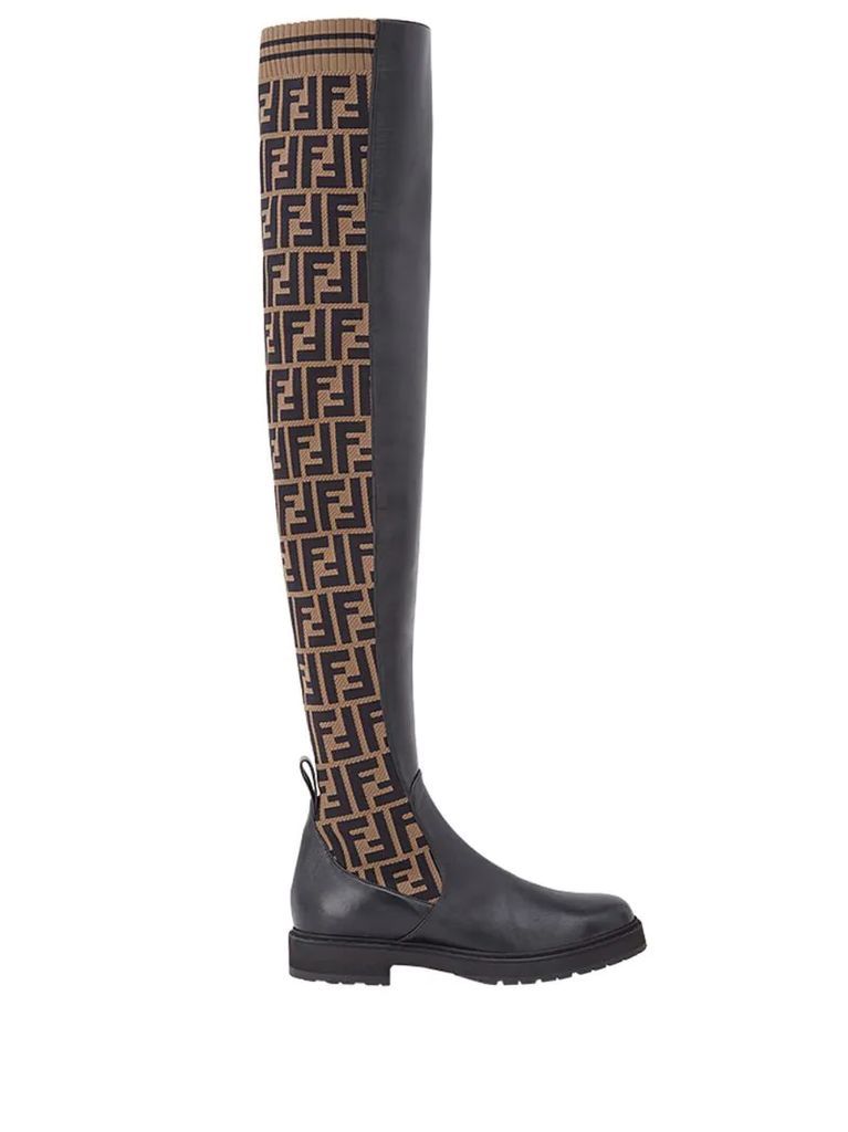 FF motif thigh-high boots