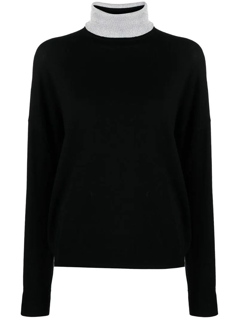 colour-block roll neck jumper