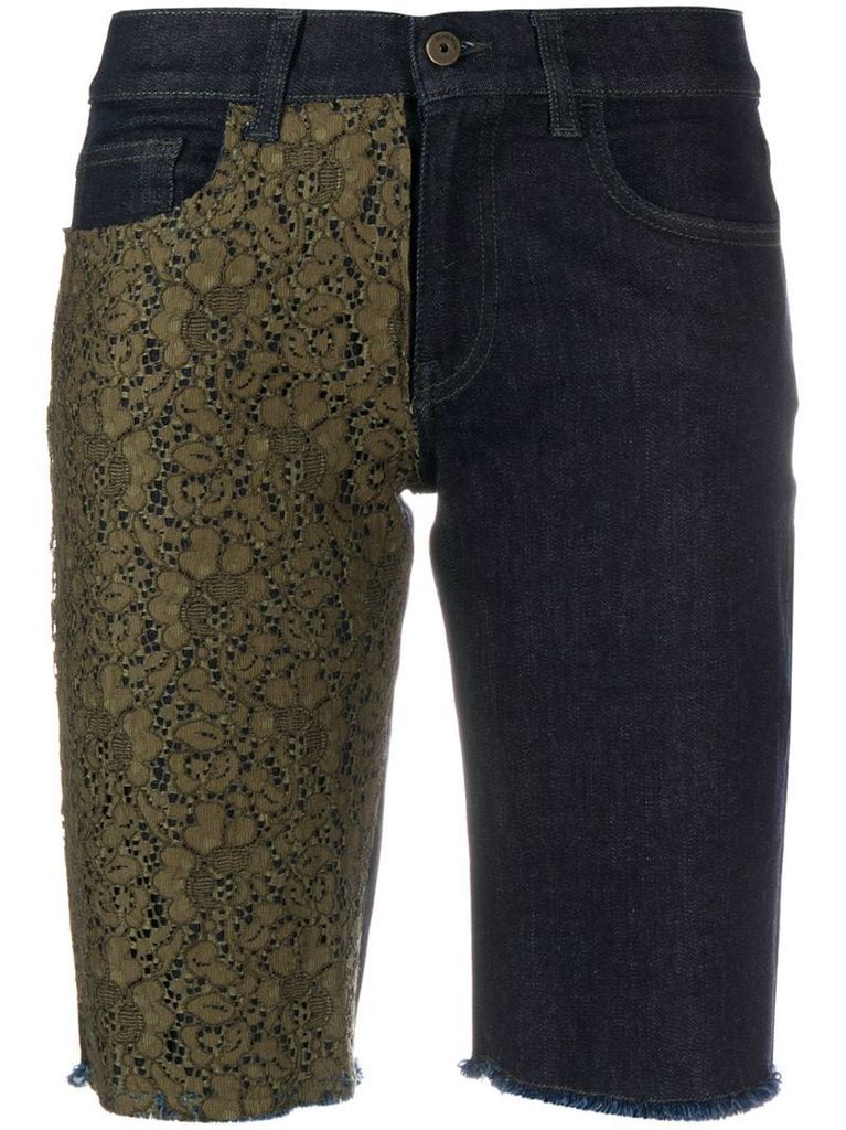 lace-embellished denim shorts