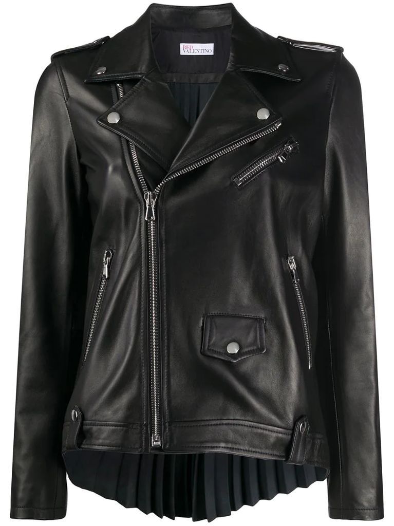 pleated back leather jacket