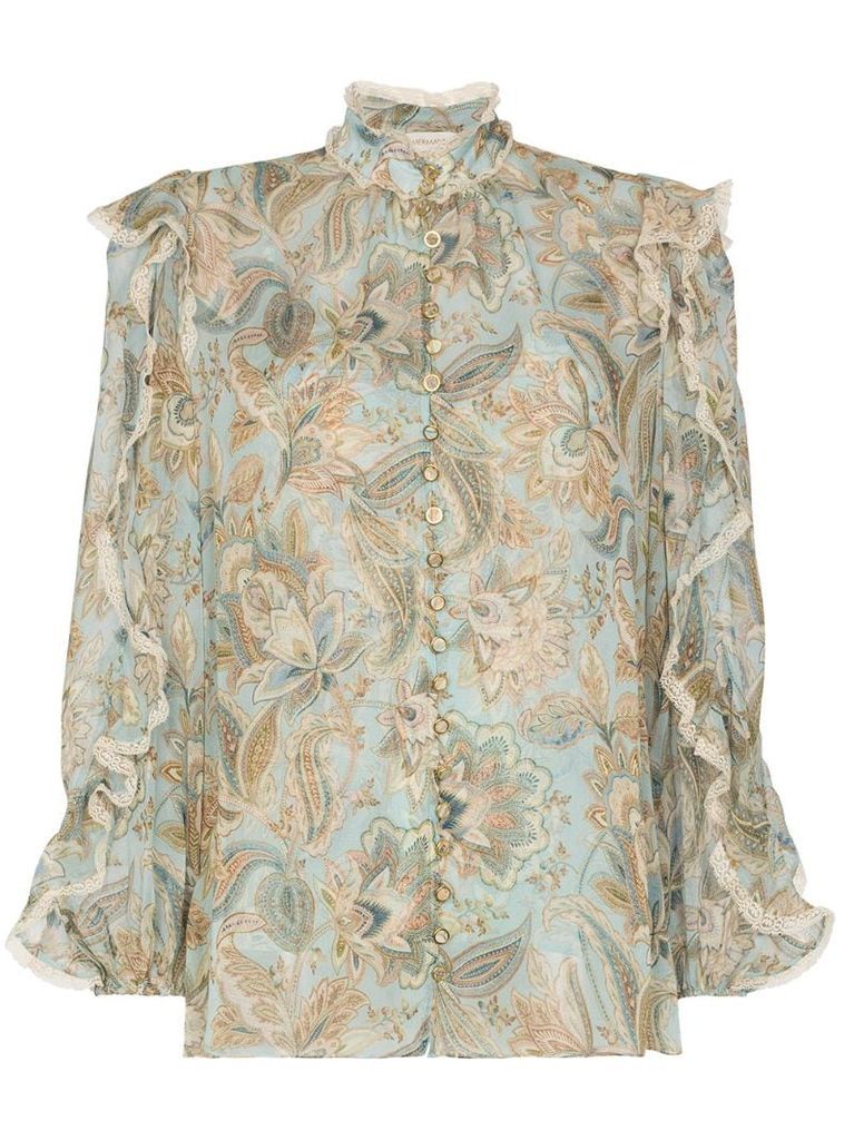 floral-print ruffled blouse