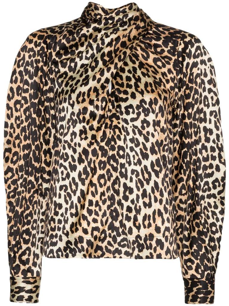 tie-neck leopard print blouse