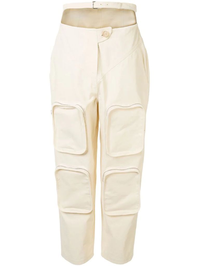 cargo-pocket layered-waistband trousers