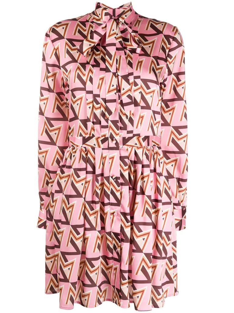 geometric print pussy bow dress