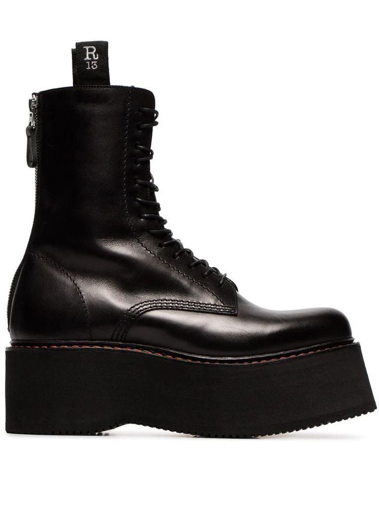 black Double Stack lace-up leather boots