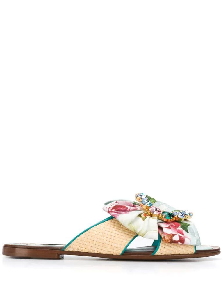 floral-print embellished sandals