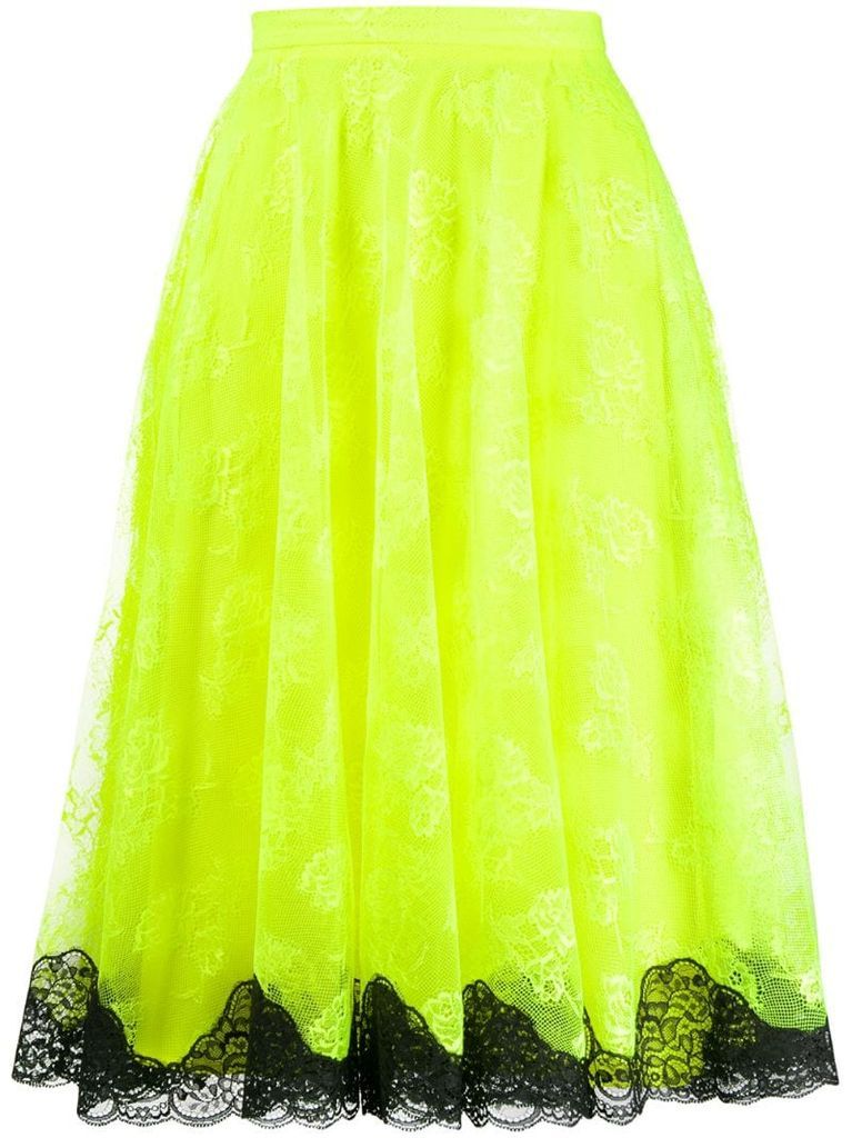 neon lace midi skirt