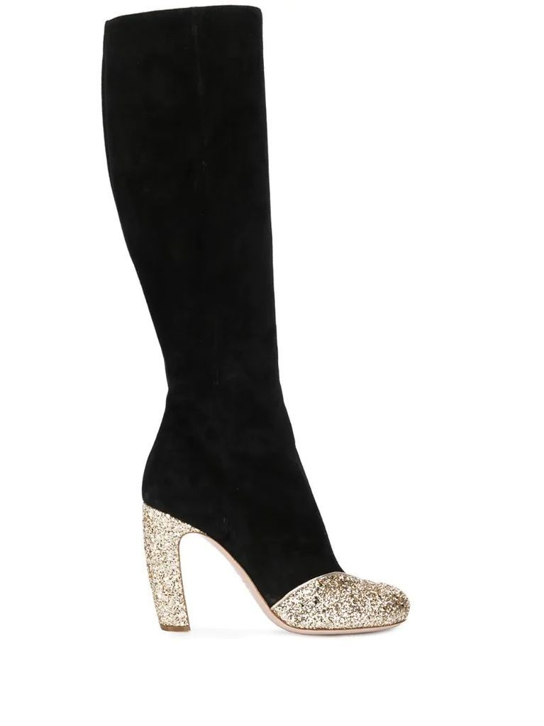 knee length glitter boots