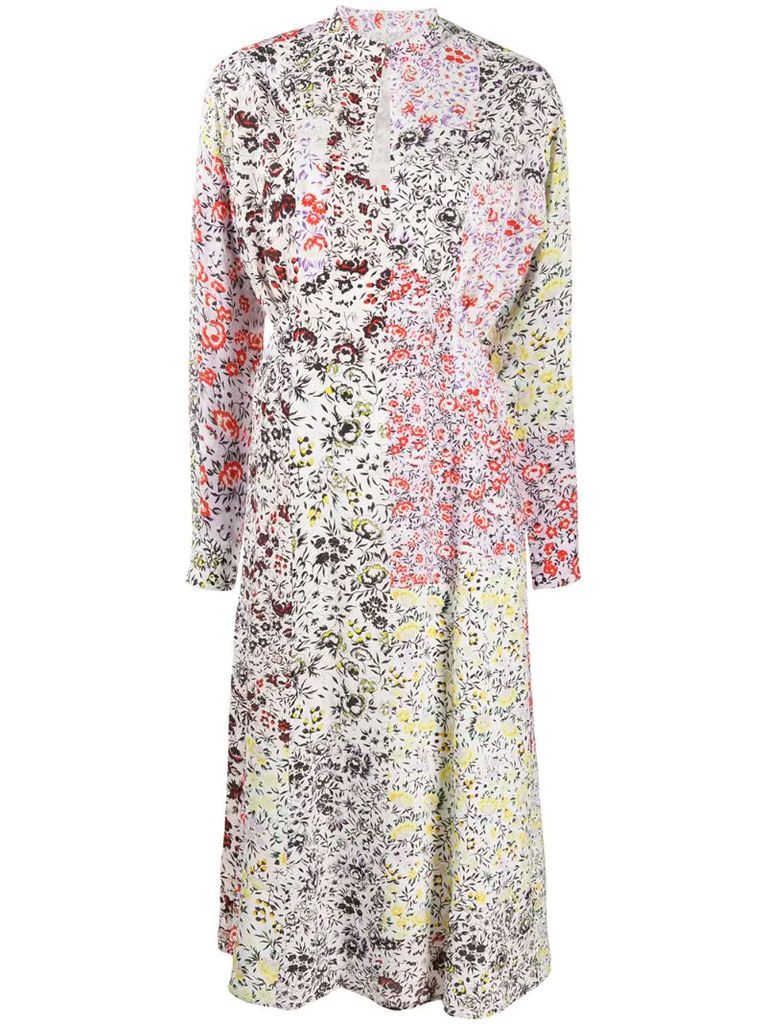 patchwork floral-print dress