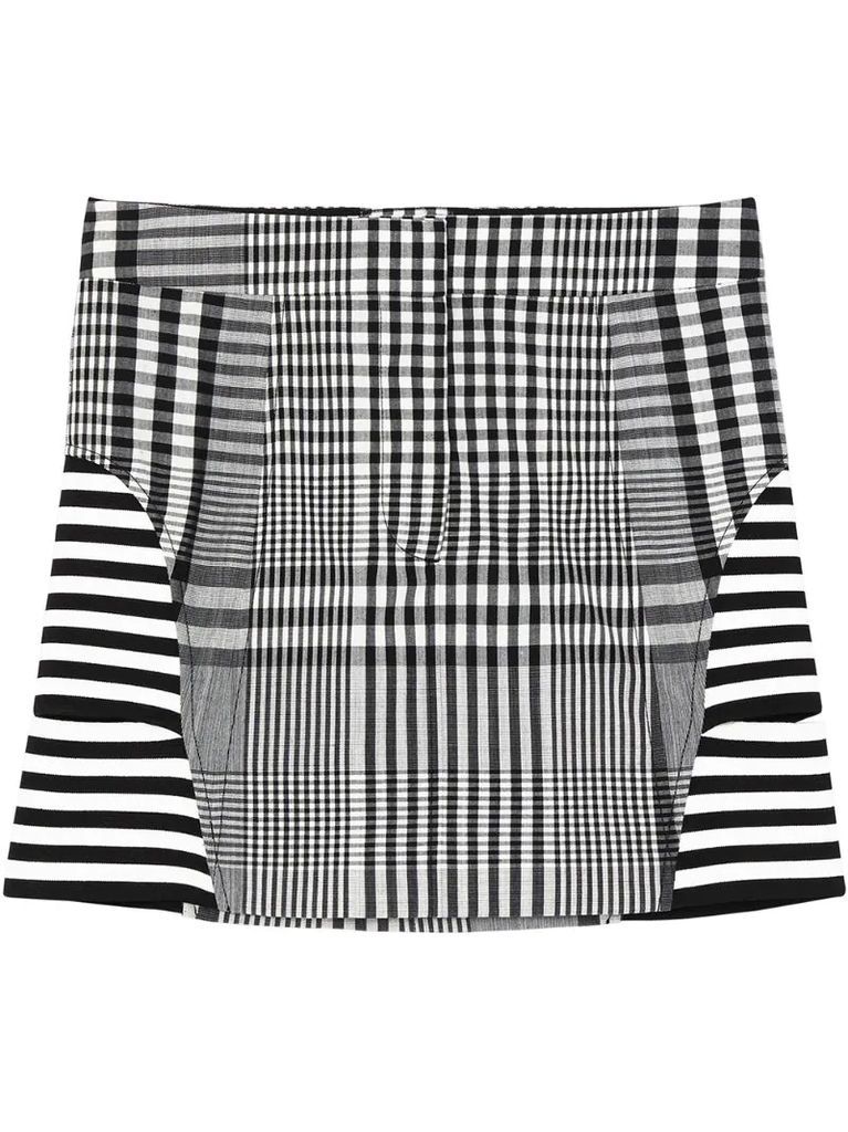 stripe and check technical mini skirt