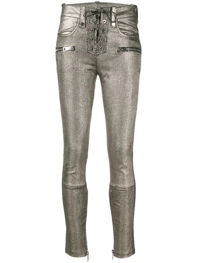 metallic multi-pocket trousers