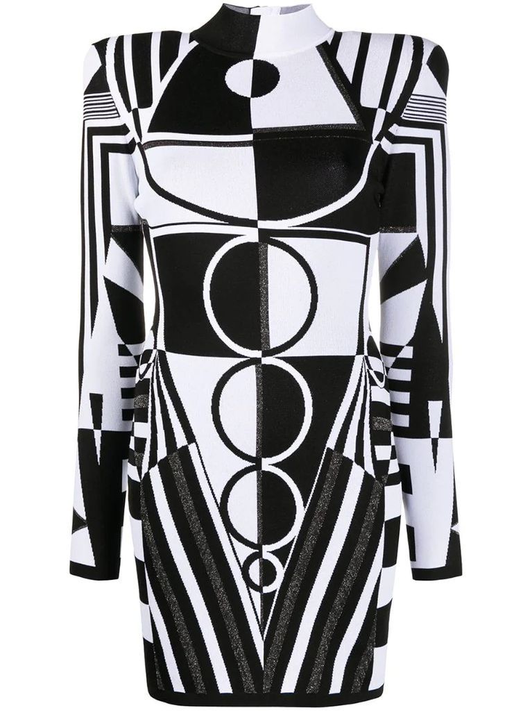 jacquard geometric-pattern mini dress