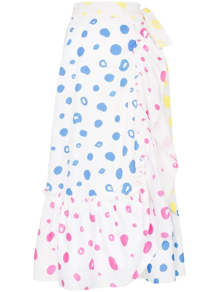 scribble dot print wrap skirt