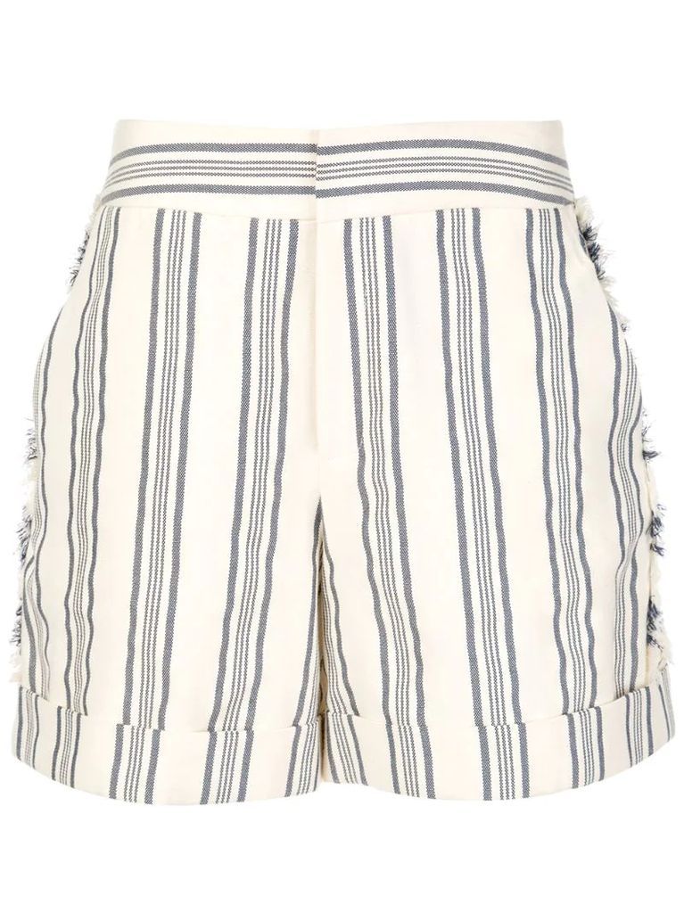 fringed striped print shorts