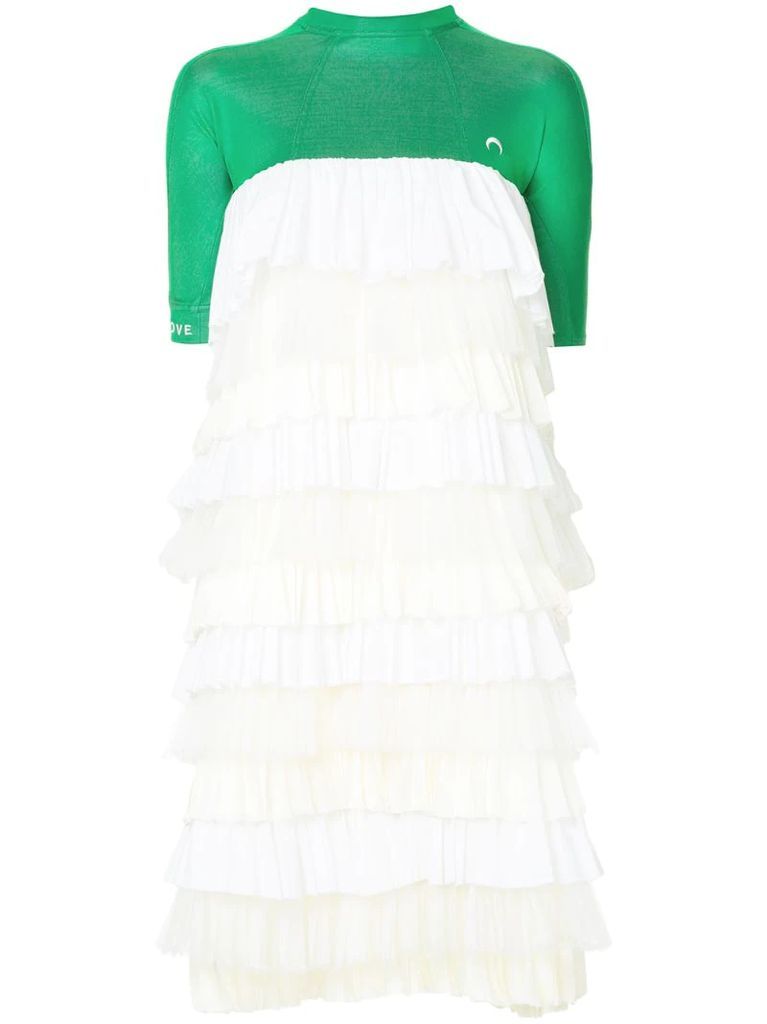 pleated tier color blocked dress
