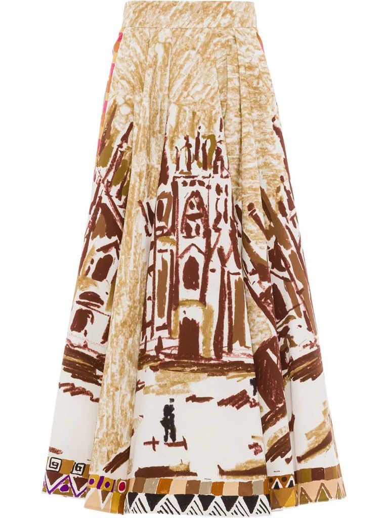 Milan print pleated skirt