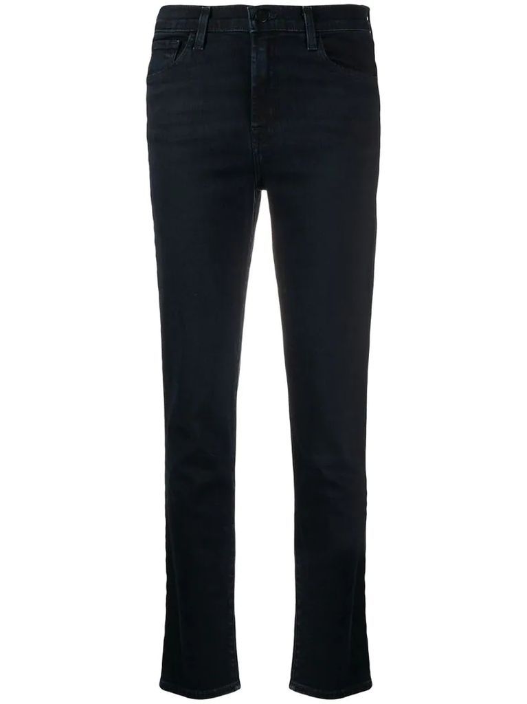 high-waisted tapered-leg jeans