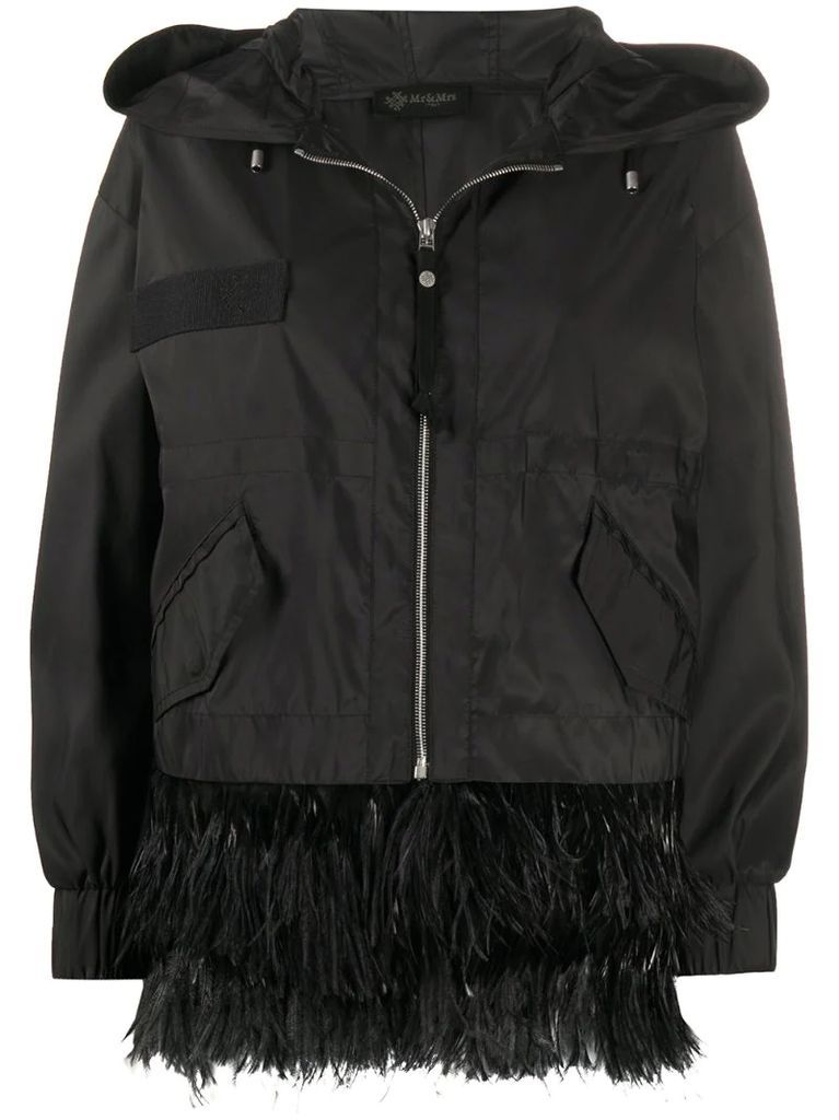 feather-trim hooded jacket