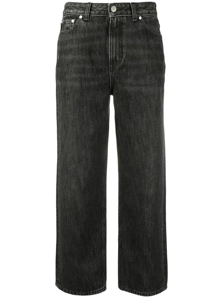 high-rise stonewashed wide-leg jeans