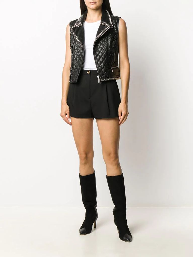 chain-embellished quilted moto jacket