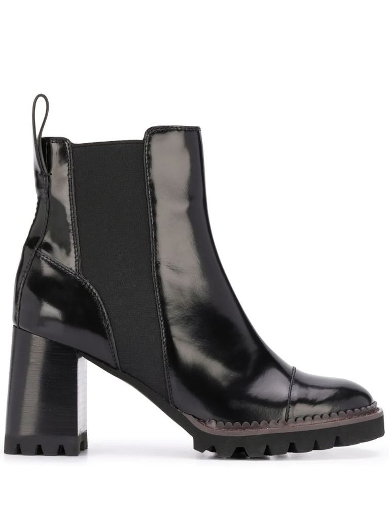 leather chunky heel ankle boots