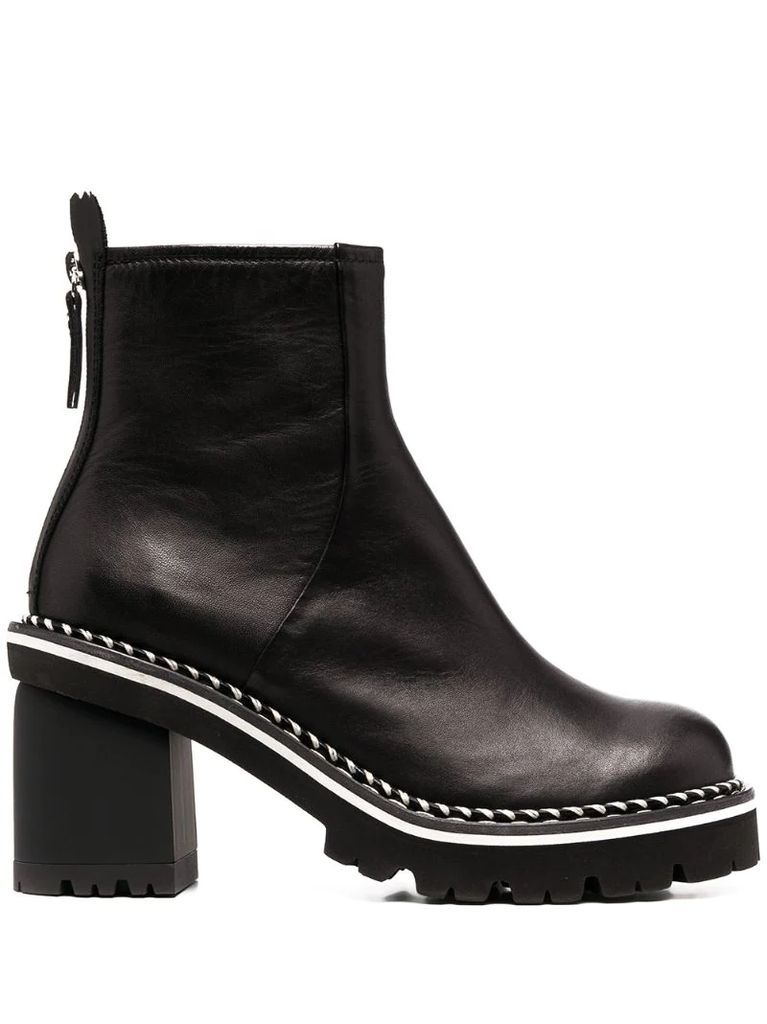 braid-trimmed ankle boots