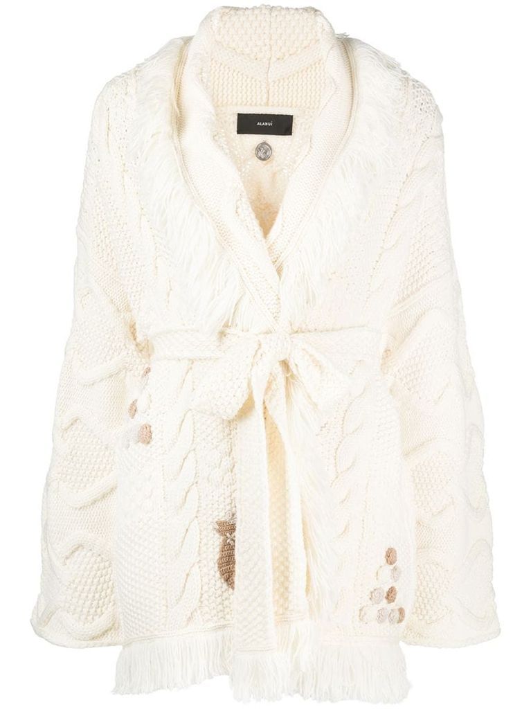 cable-knit fringed cardigan