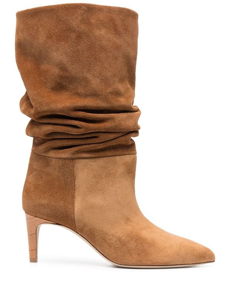ruched suede ankle boots