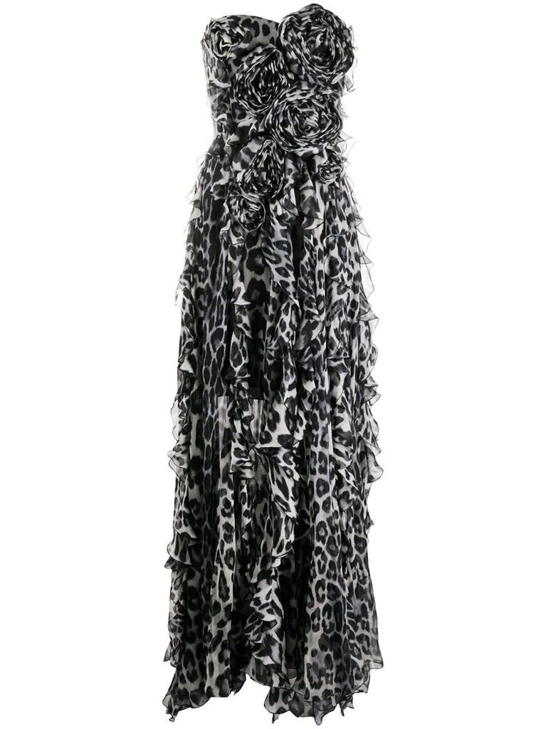 animal-print strapless gown