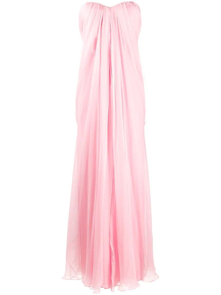 pleated strapless dress
