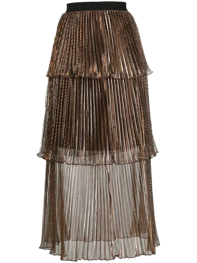 metallic tiered pleated skirt