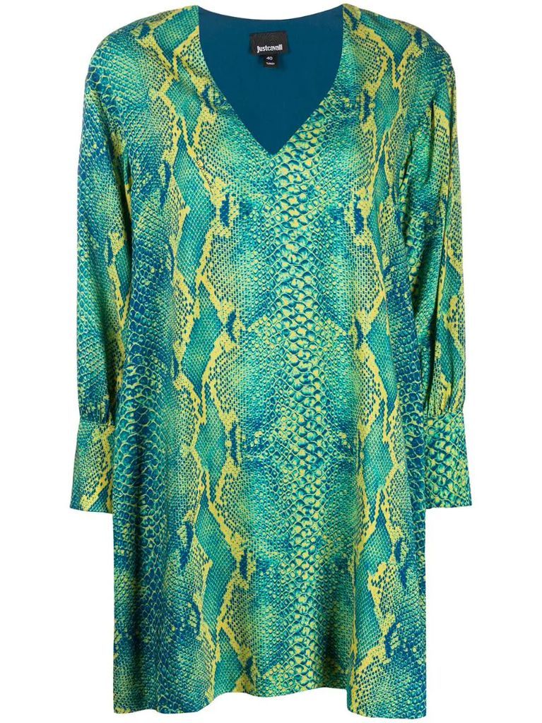 snakeskin pattern V-neck dress