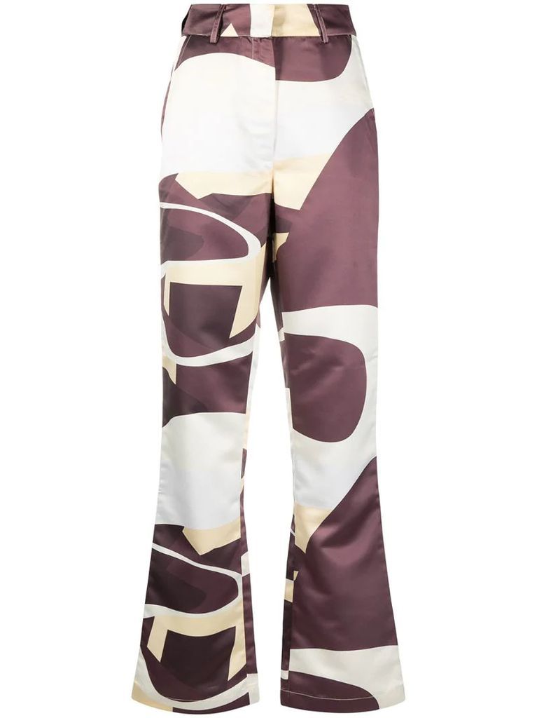 high-rise highway-print flared trousers