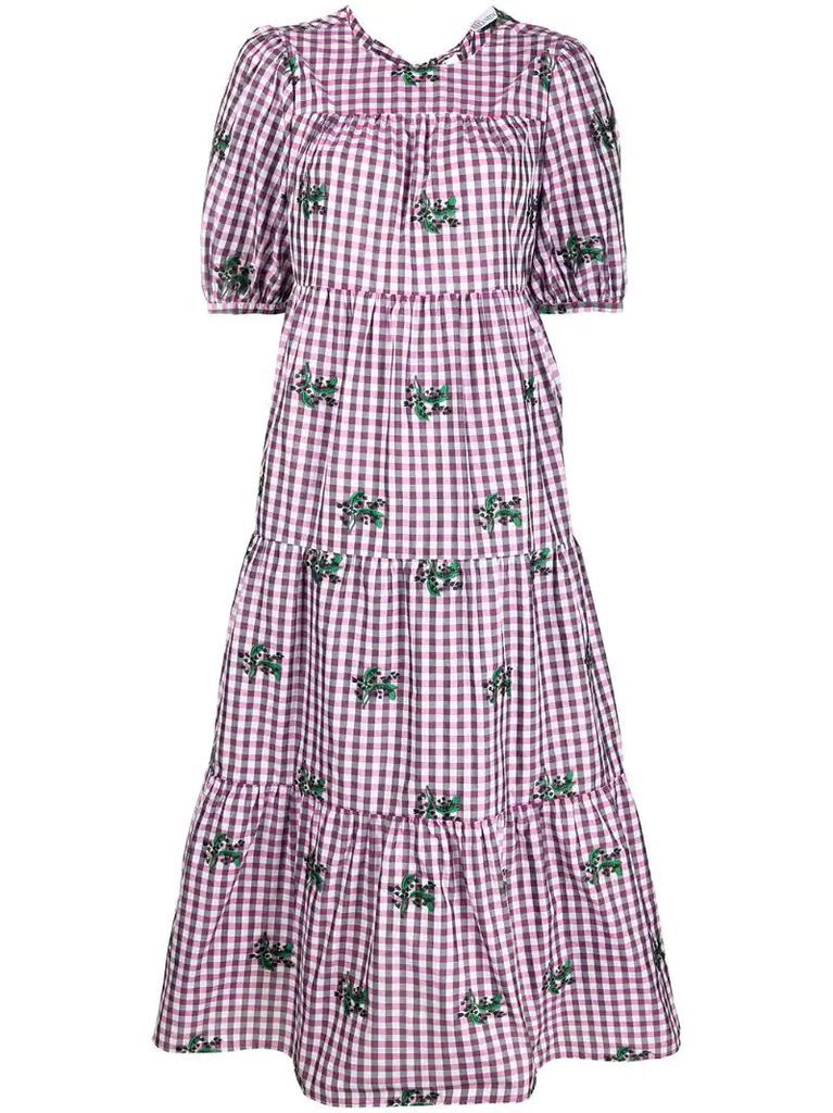 May Lily-motif gingham flared dress