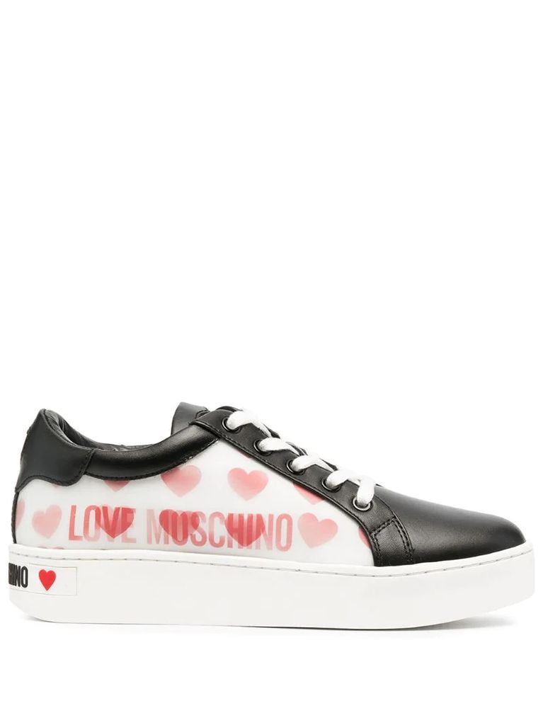 heart-print leather trainers
