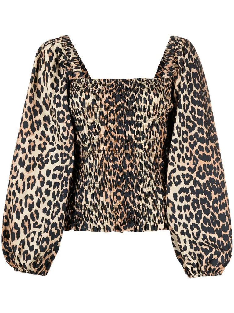 leopard-print balloon-sleeve blouse