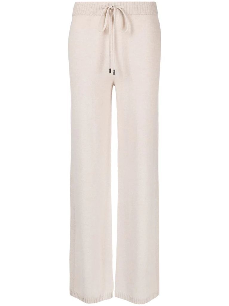 tied-waist ribbed knit trousers