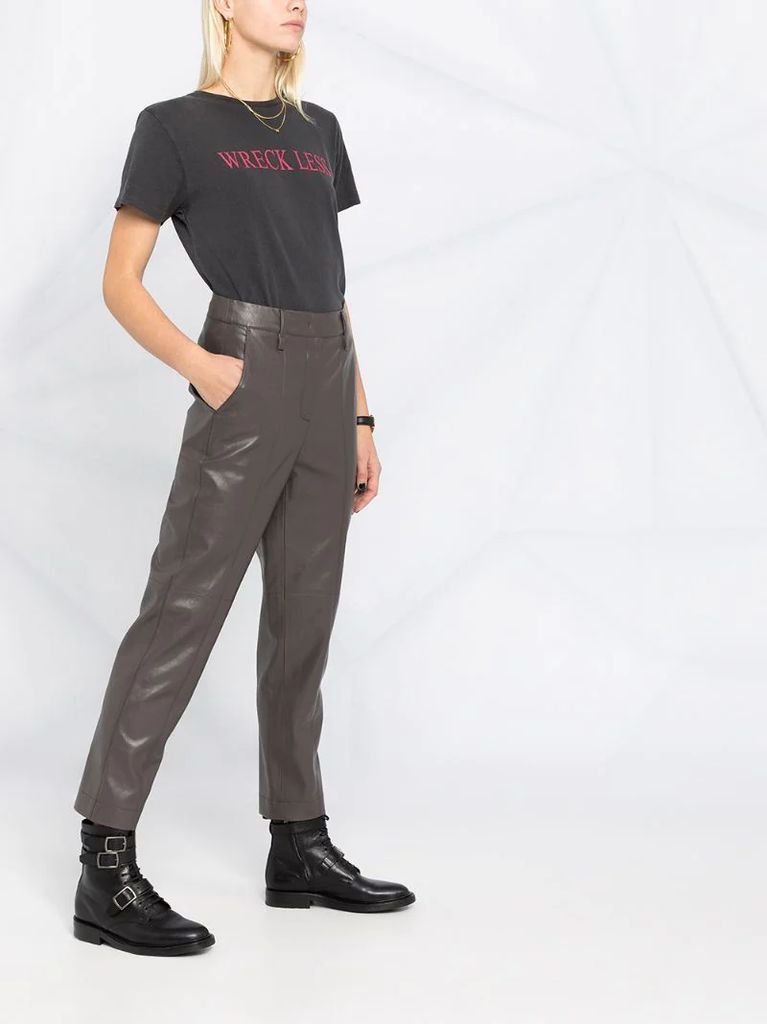 leather-effect high-waisted trousers