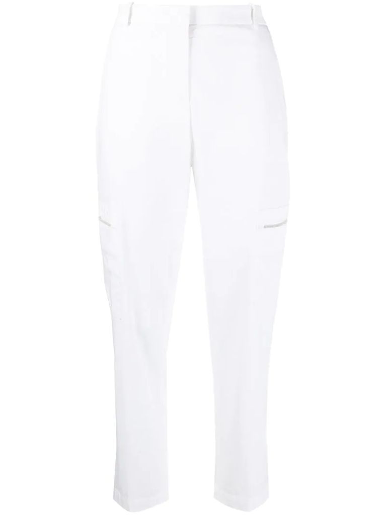 high-waisted zip-pocket trousers
