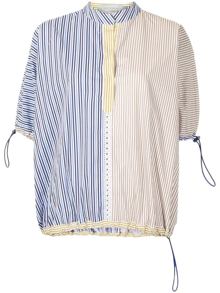 colour-block striped cotton blouse