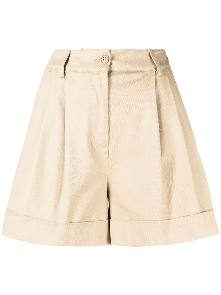 pleat detail cotton shorts