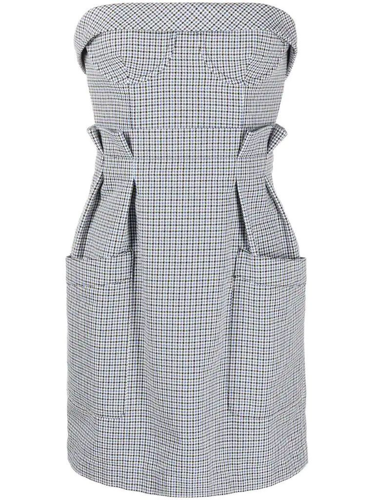 check-pattern strapless mini dress