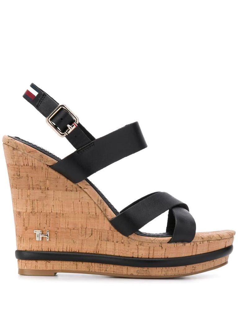 buckled wedge sandals