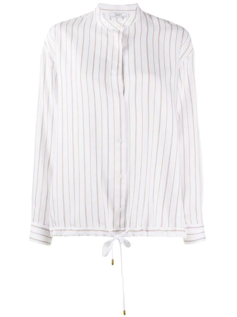 striped drawstring-hem blouse