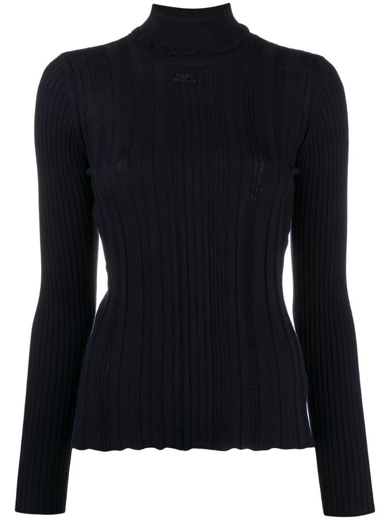 ruffle roll-neck ribbed sweater