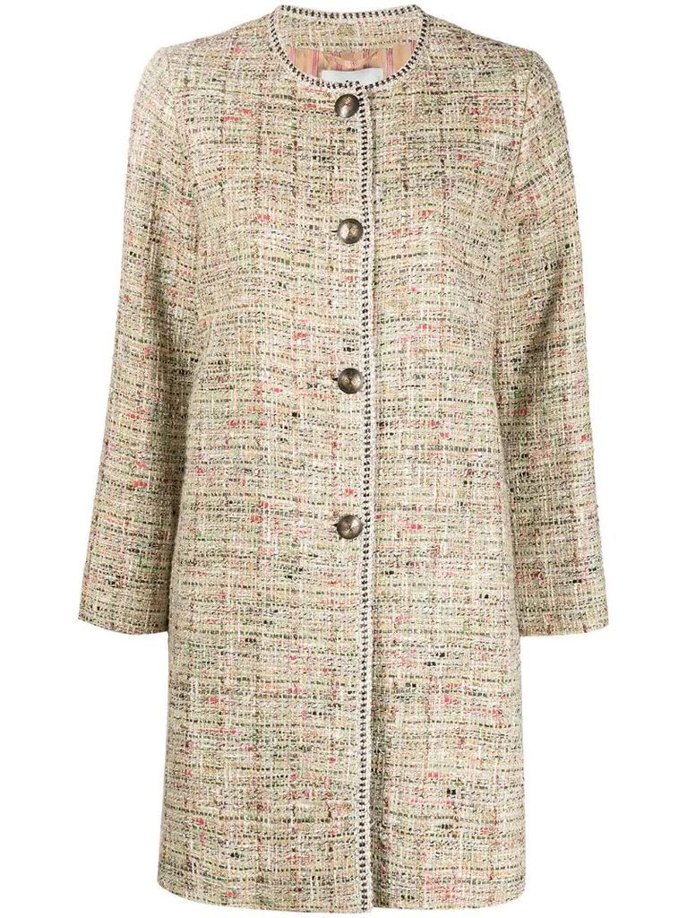 single-breasted tweed coat