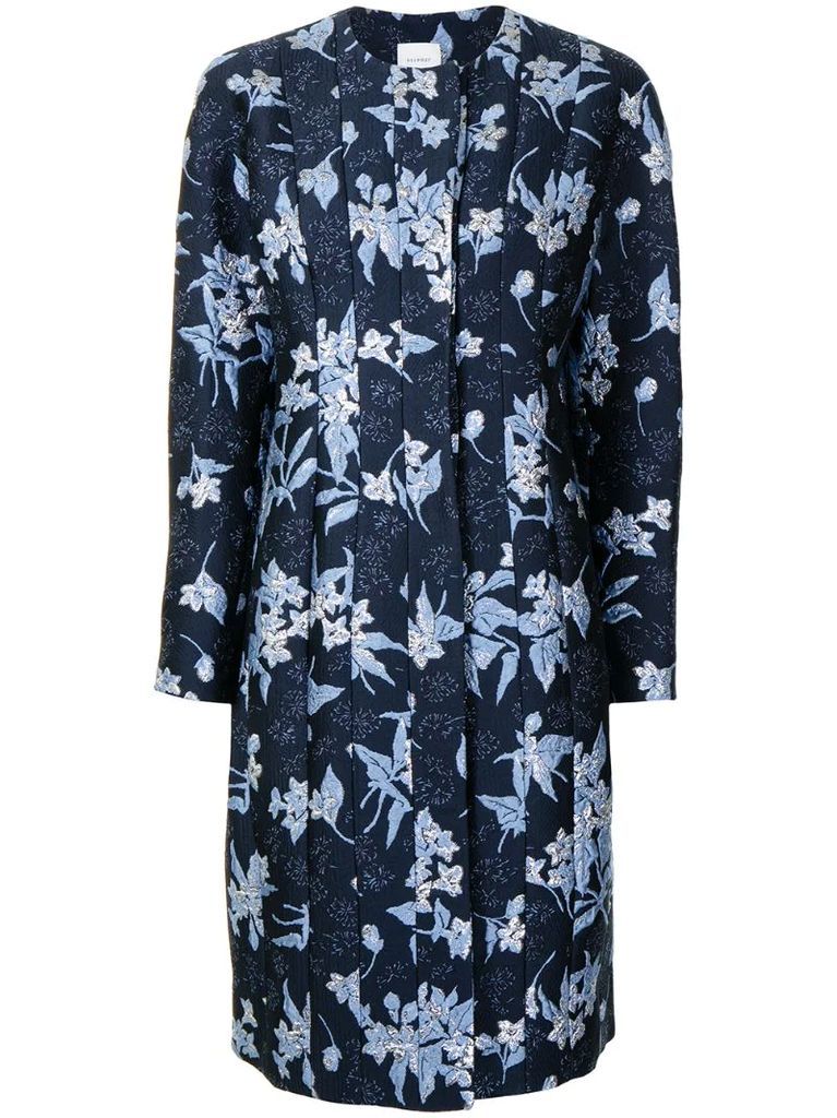 panelled floral jacquard coat