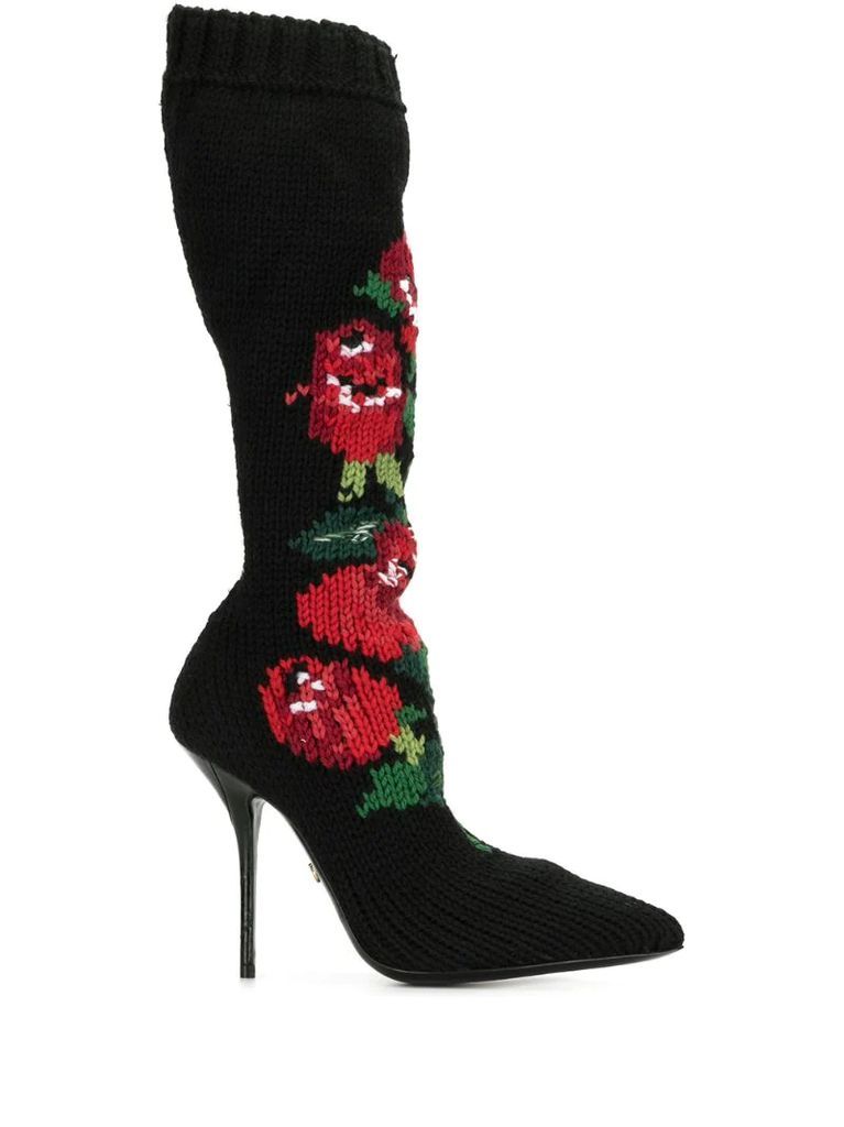 floral-intarsia knitted boots