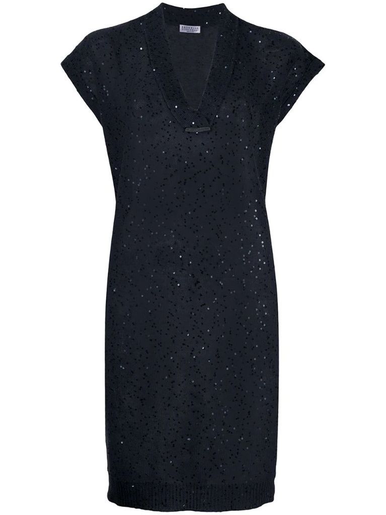 sequin-embroidered knit dress